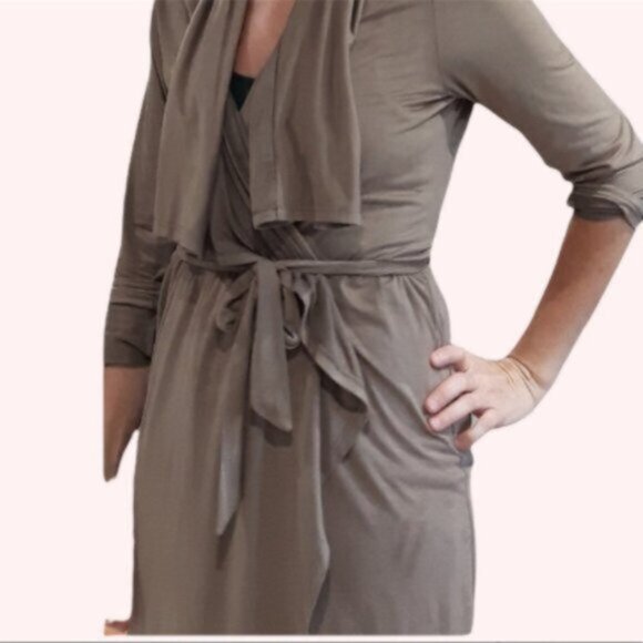 Vintage Y2K Super Soft Suedette Long Open Tie Waist Longline Trench Cardi - Picture 8 of 14